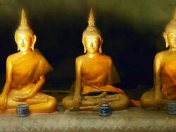 Sitting Buddhas at Khao Luang Cave Phetchaburi Stock Footage