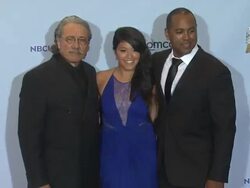 Edward James Olmos, Gina Rodriguez, Joshua S. Mankini at 2012 NCLR ALMA Awards - Press Room on 9/16/2012 in Pasadena, CA.(Footage by WireImage Video/Getty Images Entertainment Video) Stock Footage