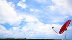 Red satellite Dish Cloudscape for telecommunication technology background Stock Footage