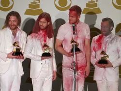 INTERVIEW - Imagine Dragons at 56th Annual Grammy Awards - Press Room Stock Footage