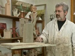 HD DOLLY: Portrait Of Proud Sculptor Artist Stock Footage