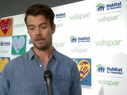 INTERVIEW - Josh Duhamel on his painting up for auction, helping those in need and his newborn son at Josh Duhamel Launches Valspar Hearts And Hands For Habitat Program Stock Footage