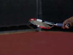 SLO MO, CU, Man's hand hitting tennis ball with racket, Santa Barbara, California, USA Stock Footage