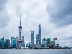 Time Lapse - Shanghai Skyline at Dusk (Panning) Stock Footage