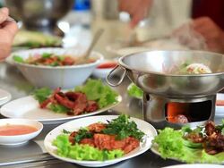 People eating Thai food in restaurant Stock Footage