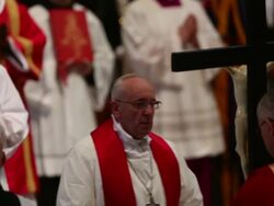 Pope Francis at Pope Francis Leads The Celebration of the Lord's Passion at St. Peter's Basilica on April 19, 2014 in Vatican City, Vatican. (Footage by Giulio Origlia/Getty Images) Stock Footage