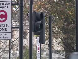 (HD1080i) Traffic Control and Climate Change: Congestion Pricing Sign Stock Footage