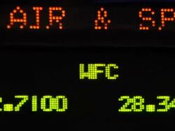 View of clock and ticker above trading floor of New York Stock Exchange New York City Stock Footage