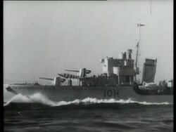 A flotilla of destroyers on exercise, practice attack on a submarine, Malta, 1939 Stock Footage