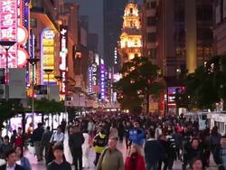 WS Shoppers on Nanjing road Stock Footage