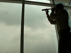Businessman watching through day telescope  Stock Footage