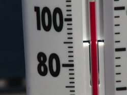 ECU Shot of bulb thermometer reading hot 108 degrees F, 42 degrees C during heat wave / Texas, United States Stock Footage