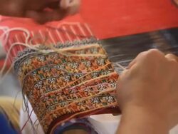Housewife weave cotton cloth in Thailand Stock Footage