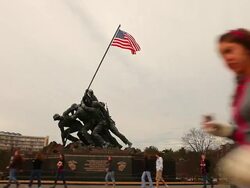 A static shot of the Marine Corps War Memorial on a breezy day at dusk. Stock Footage