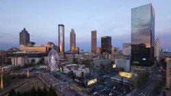 Day to night Time lapse transition - City skyline, elevated view over Downtown and the Centennial Olympic Park in Atlanta, Georgia, United States of America Stock Footage