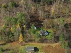 WS AERIAL TD ZI DS View of Frost Place - homestead of Robert Frost / New Hampshire, United States Stock Footage