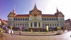 Grand Palace in Bangkok against clear blue sky Stock Footage