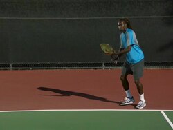 SLO MO, WS, Man playing tennis, Santa Barbara, California, USA Stock Footage
