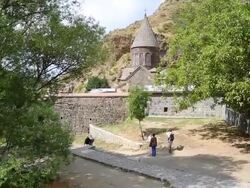 Geghard monastery, exterior view of the monastery Stock Footage