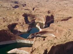 Aerial over rock formation in Lake Powell / Southwest USA Stock Footage