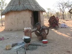 Himba Tribe village scene, Namibia Stock Footage