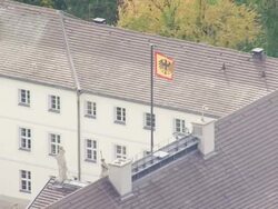 MS AERIAL Shot over roof top of neoclassical palace, official residence of president / Berlin, Germany Stock Footage