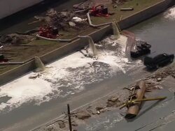 Aerial pumping water at east side of Industrial (Inner Harbor Navigation) Canal / New Orleans, Louisiana Stock Footage