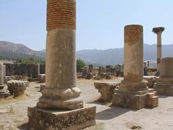 CU Shot of Pillar of Volubilis ruins / Volubilis, Morocco Stock Footage