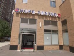 MS POV View of front entrance of Hope Center AUDIO  / New York City, New York, United States Stock Footage