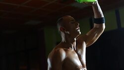 Strong man to spill water Stock Footage