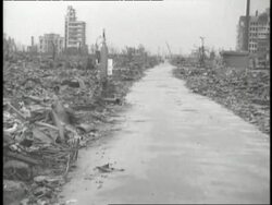 Rubble and debris remain after the atomic bomb hits Hiroshima, Japan. News Clip