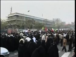 Iran - Anti-British Demon Outside UK Embassy - Stone-Throwing News Clip