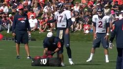 Peyton Manning practicing during Denver Broncos training camp Stock Footage