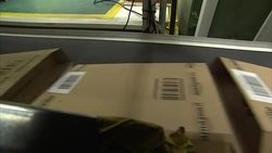 Staff working in a busy Amazon warehouse on Black Friday News Clip