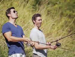 MS Shot of men fishing / Langley, British Columbia, Canada Stock Footage