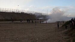 Demonstrators outside the Calais 'Jungle' Camp. Stock Footage