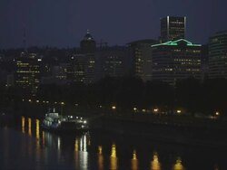 WS Shot of City of Portland Oregon with lights on at dusk / Portland, Oregon, United States  Stock Footage