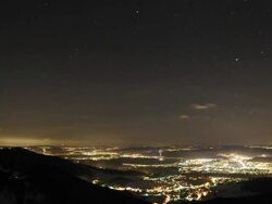 stars, sky at night over urban landsape, moon rising Stock Footage