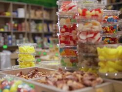 In the candy shop. Food background Stock Footage
