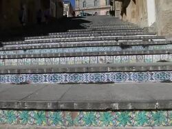 Caltagirone, the decorated 142 steps monumental staircase of Santa Maria del Monte Stock Footage