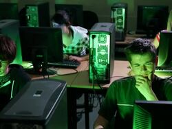 Joint Reaction, High School Students Video Gaming Together, Computer Lab Stock Footage