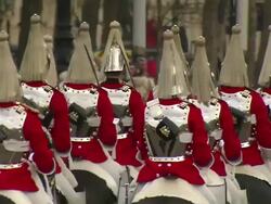 MS Royal Horse Guards at Trooping of the Color / Pall Mall, London, UK Stock Footage