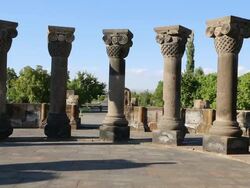 Zvartnots Cathedral, view of the columns Stock Footage