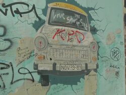 Trabant,Berlin Wall, Grafitti, Murals, ZO Stock Footage