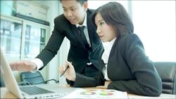 Work process of business woman and teammate businessman Stock Footage