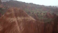 View of rainbow mountains in Zhangye Danxia Landform, China Stock Footage