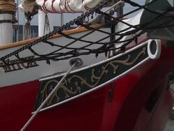 Front Of Red Witch Tall Ship Stock Footage