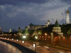 WS T/L View of river and Kremlin at night / Moscow, Russia Stock Footage