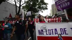 Demonstration in support of Brazil's impeached president Dilma Rousseff Stock Footage