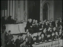 In 1941 U.S. President Franklin D. Roosevelt gives his famous Day of Infamy speech before Congress. News Clip